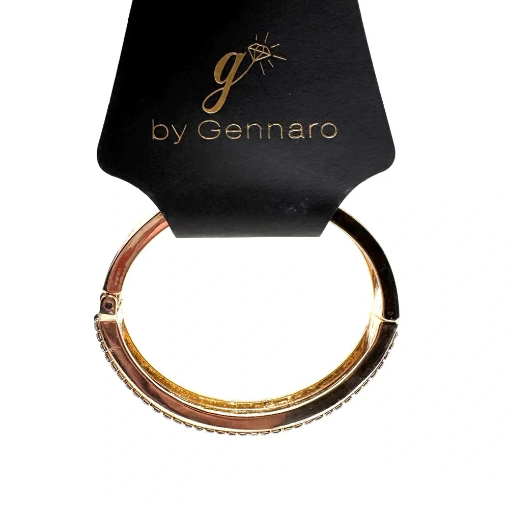 Gennaro Gold-Tone Navy Crystal Pavé Hinged Bangle Bracelet - Picture 4 of 8